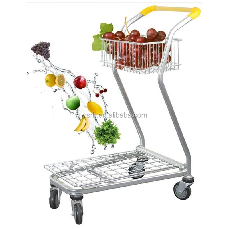 RH-SDB06 720 * 440 * 970 مم عربة تسوق ذات طبقات مزدوجة لمتجر الفاكهة