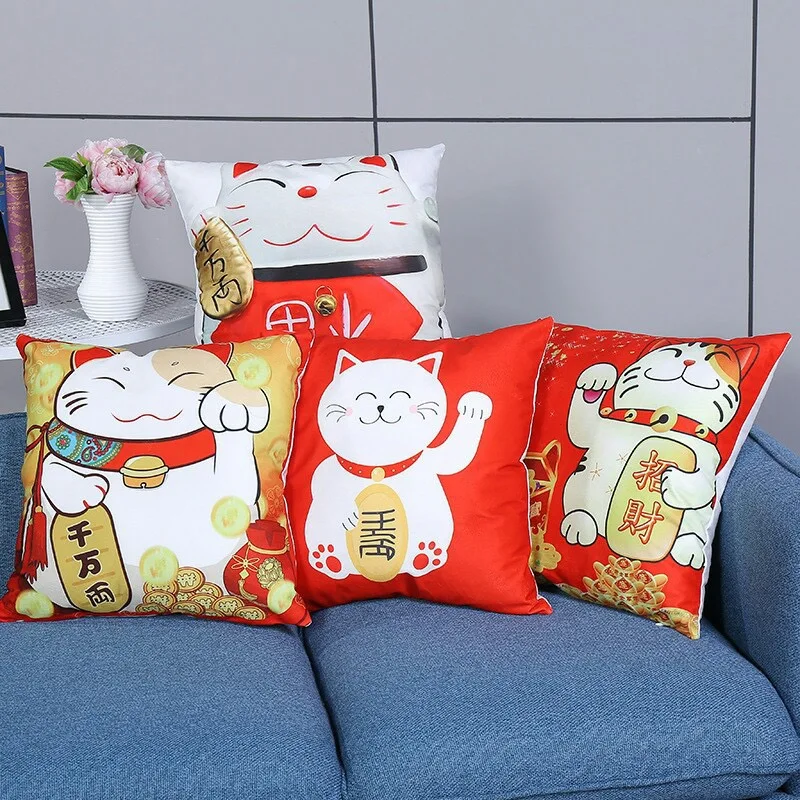 Sofa pillow case decorative cushion lucky cat double sided 45x45cm pillowcase bedroom decoration living room