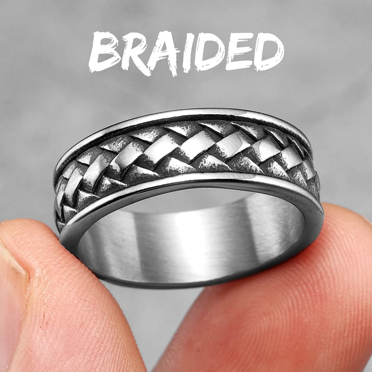 Simple Weave Ring 316L Stainless Steel Rings Men Women Classic Vintage Texture for Boyriend Couple Jewelry Xmas Gift Wholesale