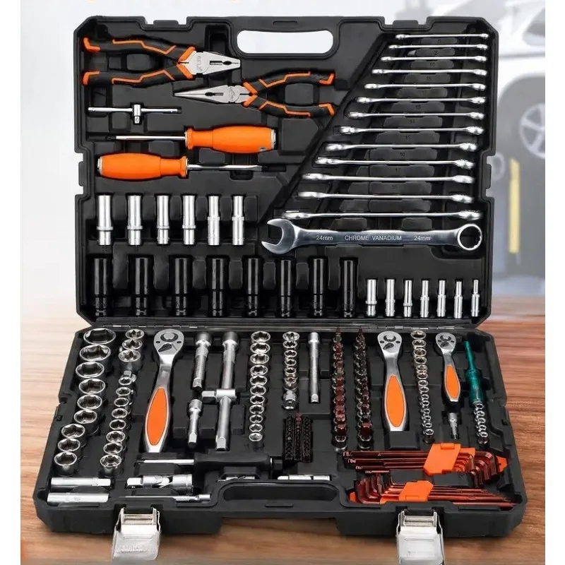 202Pcs Steel Handle 72T Ratchet Wrench Socket Tool Set, Auto Repair Fixing Combination Hand Tools
