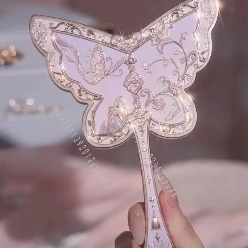 Chinese Retro Handheld Makeup Mirror, Portable Butterfly Cloud Shoulder Decor Cosmetic Mirror
