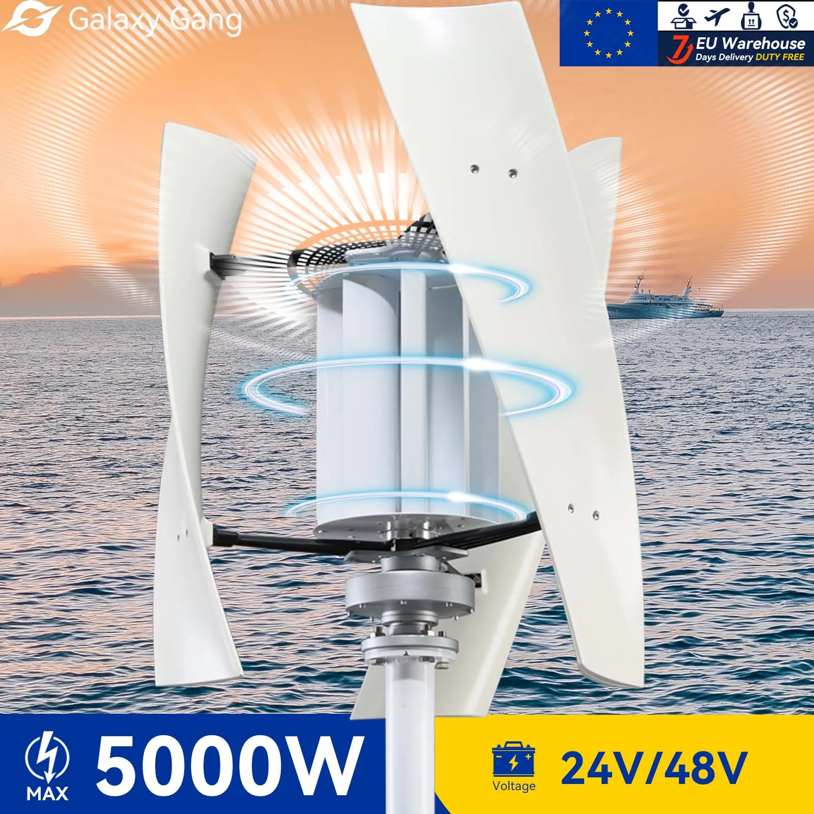 

Galaxy Gang 5KW 5000w Vertical Axis Maglev Windmill Turbine High Voltage Generator 24V 48V With Hybrid Charge Controller GGX5