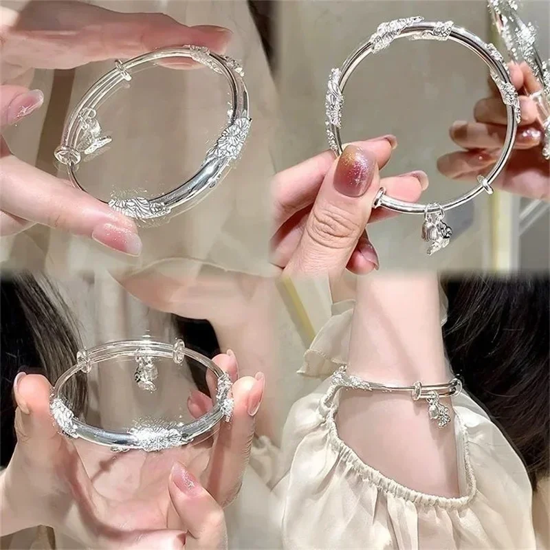 Koreanische Einfache Schmetterling Blume Push Pull Einstellbare Armband Für Frauen Silber Farbe Bogen-knoten Glocke Öffnung Armreif Y2k Schmuck