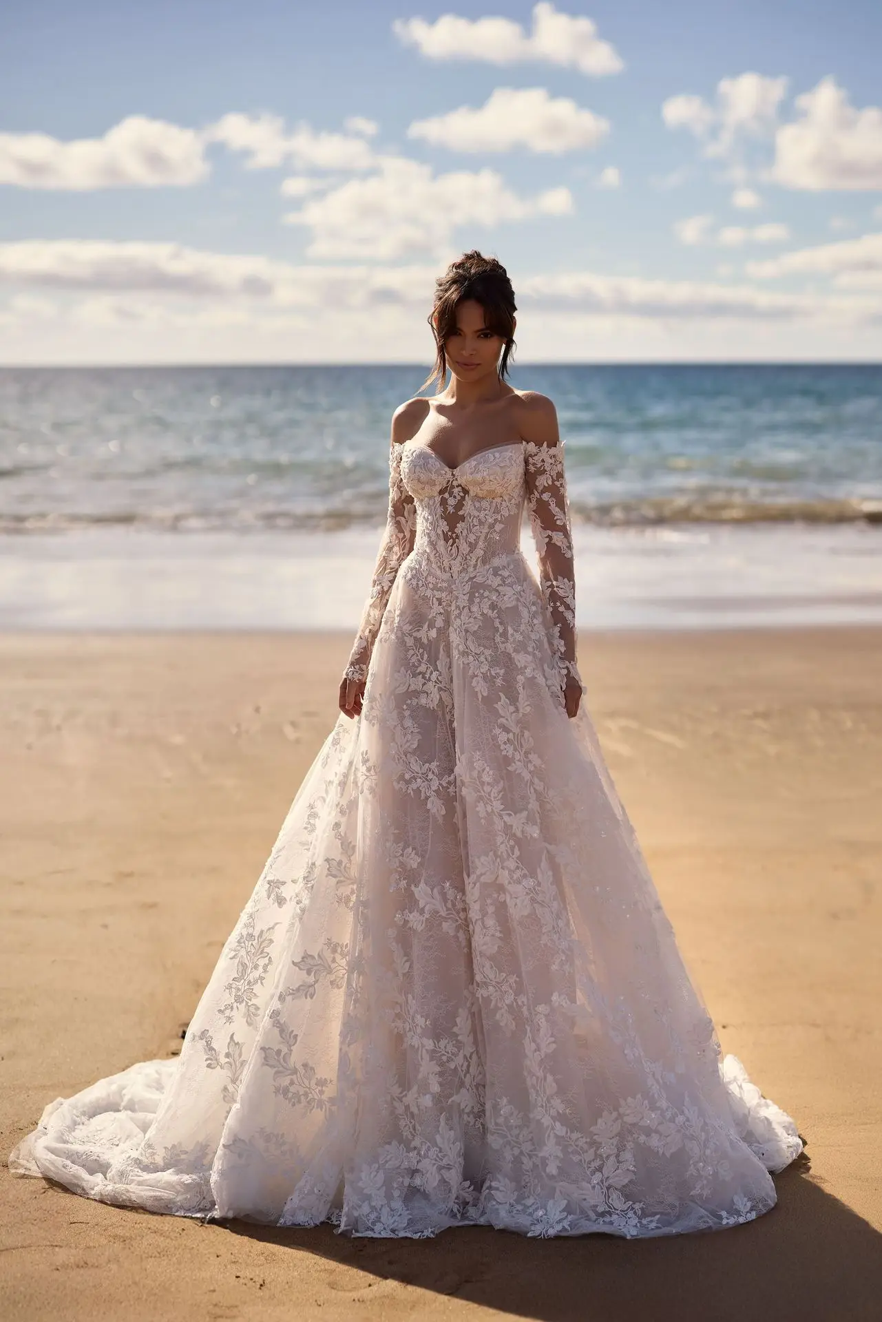 

Lace Wedding Dress A line Long Sleeve Dresses Vestido De Novia Elegante Sencillo Beach For Bride Robe Mariage Civil Alta Costura