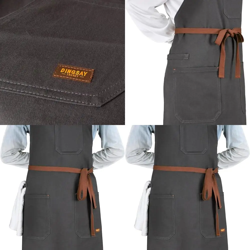 

Unisex Chef Apron with Pockets, Adjustable Strap, and Towel Loop for Cooking, Grilling, and BBQ (Dark Grey)
