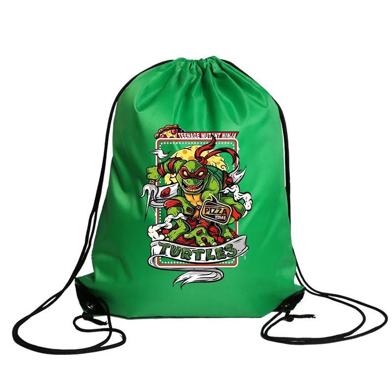 Teenage Mutant Ninja Turtles Drawstring Pockets Tote Bag Green Large Capacity Drawstring Bags Watertight Shopping Knapsack Gift