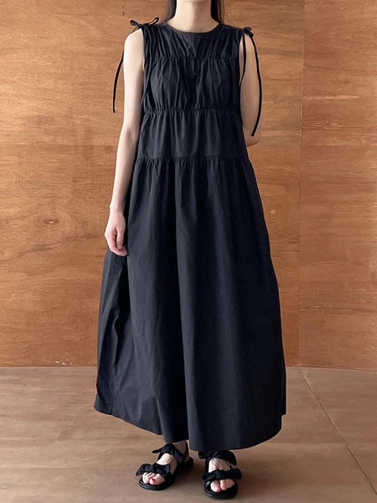 Vestido de Verano Nuevo, Hoado, con Lazo de Mariposa, Pado, Estilo Coreano, Falda Larga en Línea A, sin Mangas, Cuello R...