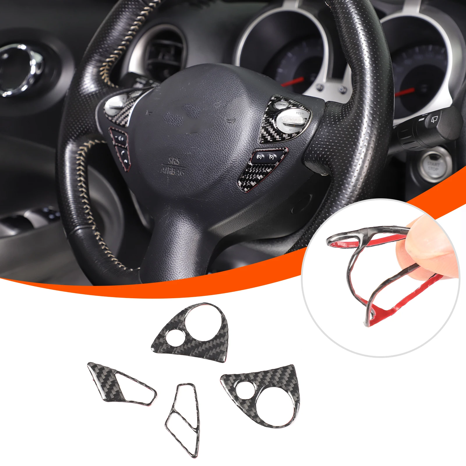 

For Nissan Juke/Infiniti ESQ 2011-2019 Soft Carbon Fiber Car Steering Wheel Button Decoration Frame Trim Interior Accessories