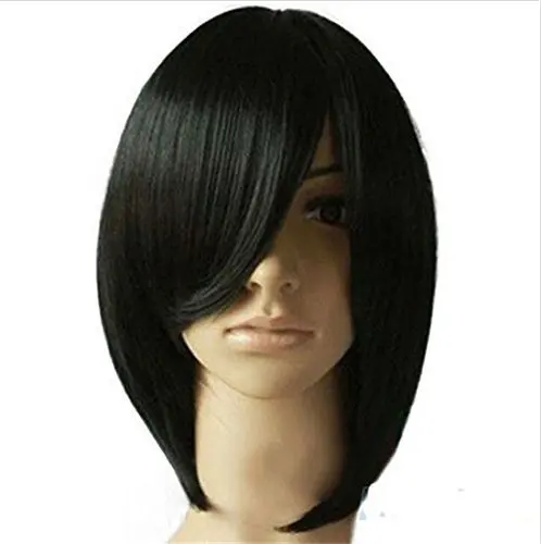 New Short Straight Hair Female, Student Fluffy Synthetic Wig, Slant Bangs Black, Full Hair Set