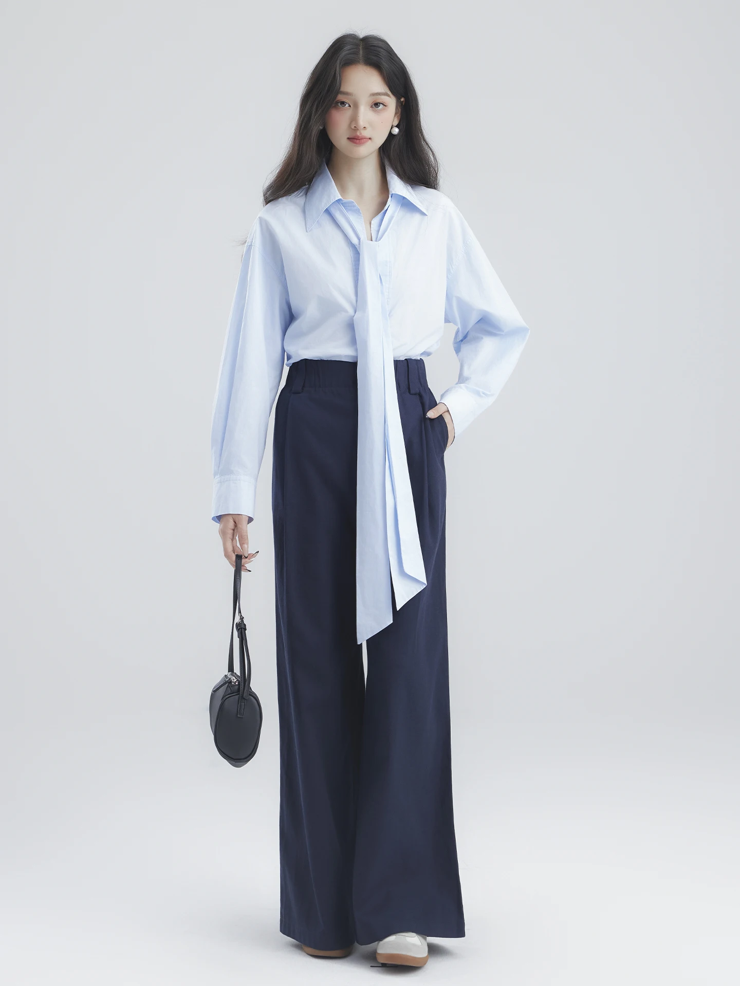 

Синий хлопковый комплект: рубашка и длинные брюки для офиса, с принтом оленя, осенняя новинка 2025 года, элегантный рабочий костюм