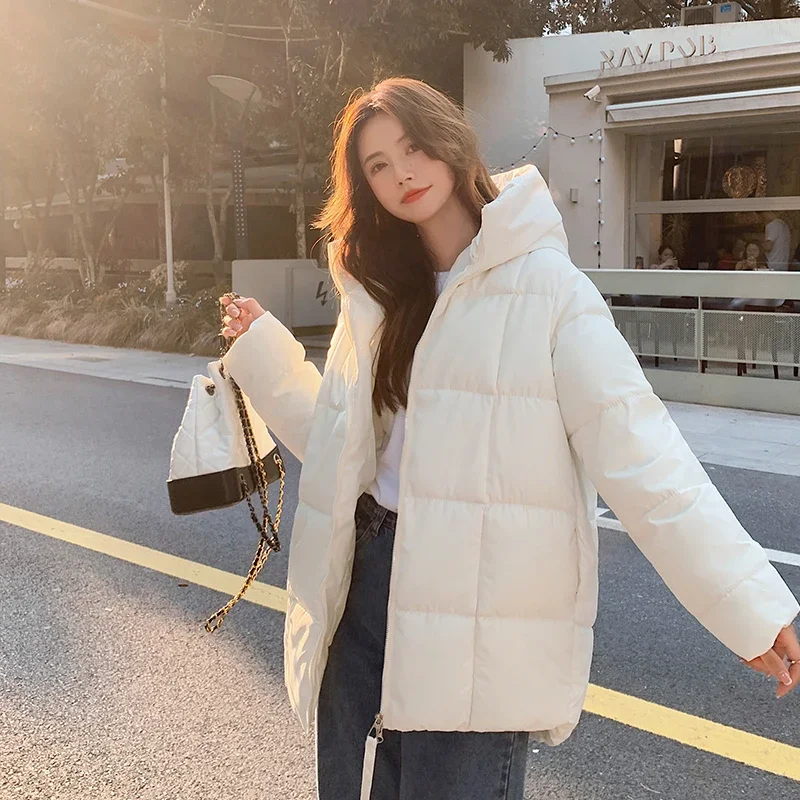 Winter White Basic New Thick Puffer Jackets Women Zipper Long Down Jacket Woman Korean Loose Fashion Hooded Bubble Coats Female