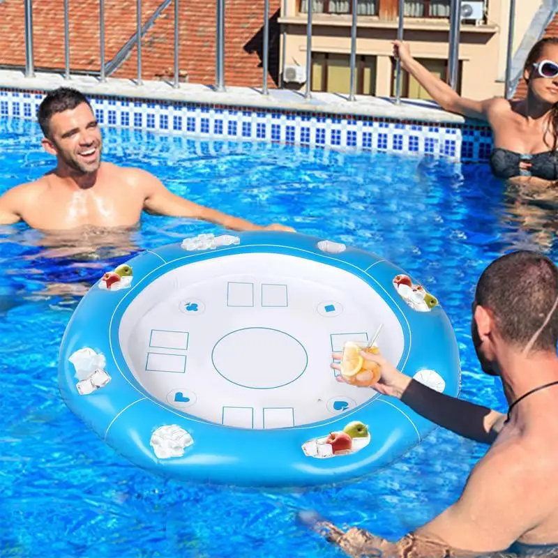 

Floating Card Table For Pool Inflatable Card Food Tray Foldable Pool Table With Food Drinks Holder For 4-6 Players Lake Vacation