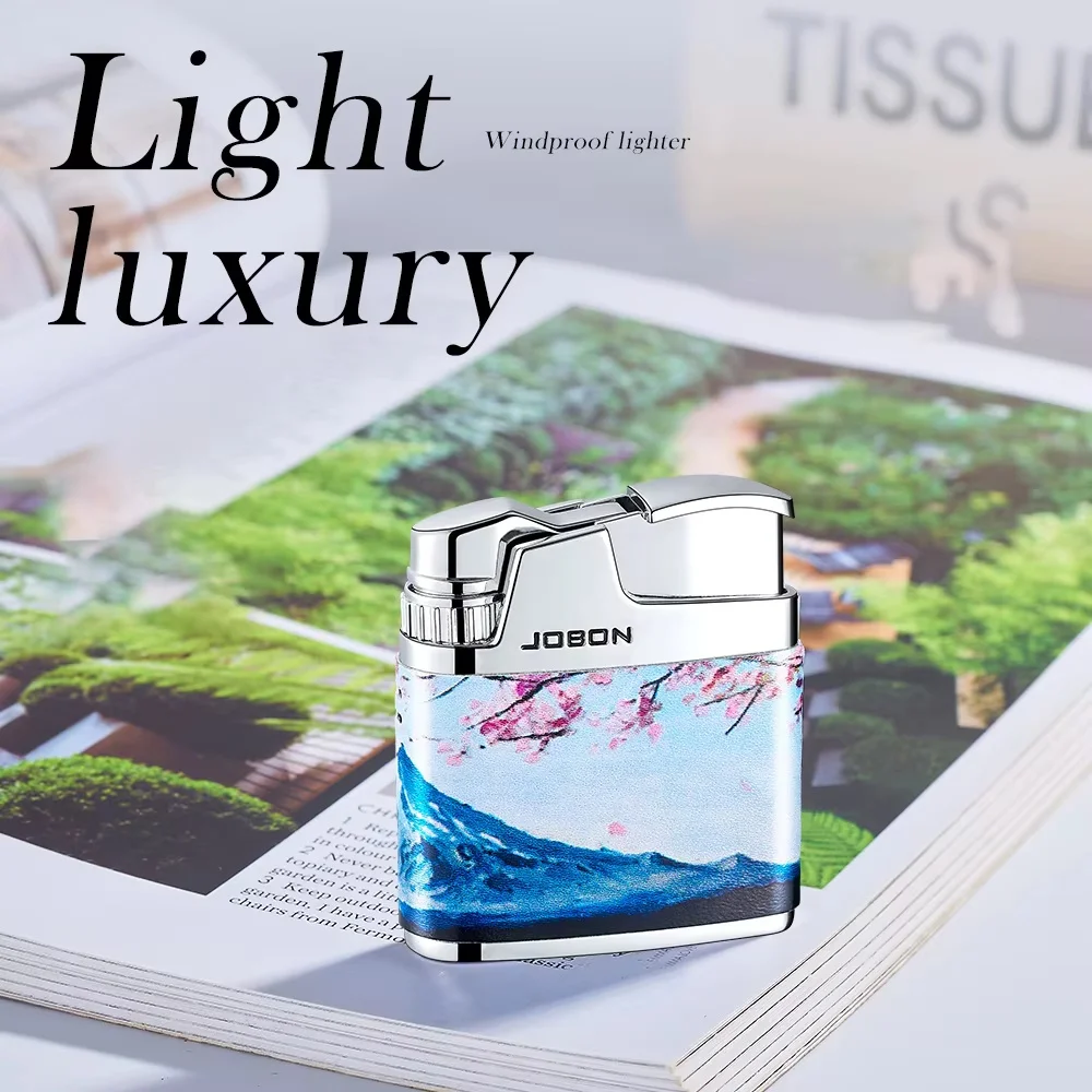JOBON Windproof Red Flame Lighter Exquisite Printing One Key Ignition Compact Retro Ignition Tool Men's Light Luxury Cigar Light