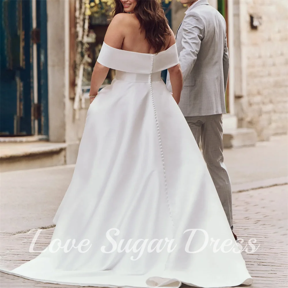 Plus Size A Line abiti da sposa con tasca elegante abito da sposa con spalle scoperte abito da sposa plissettato lungo treno abiti para mujer