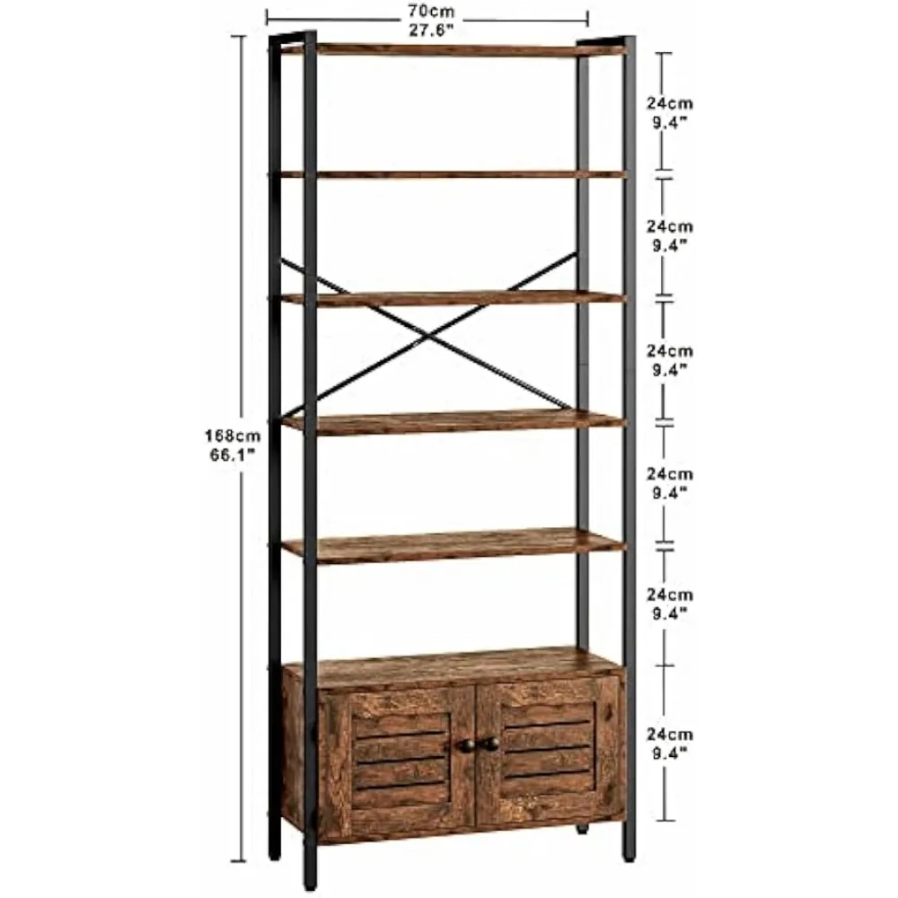 Estantería y estantería con puertas, 5 estantes sobre ruedas, armario de almacenamiento de pie para sala de estar, oficina en casa, dormitorio, Vintage