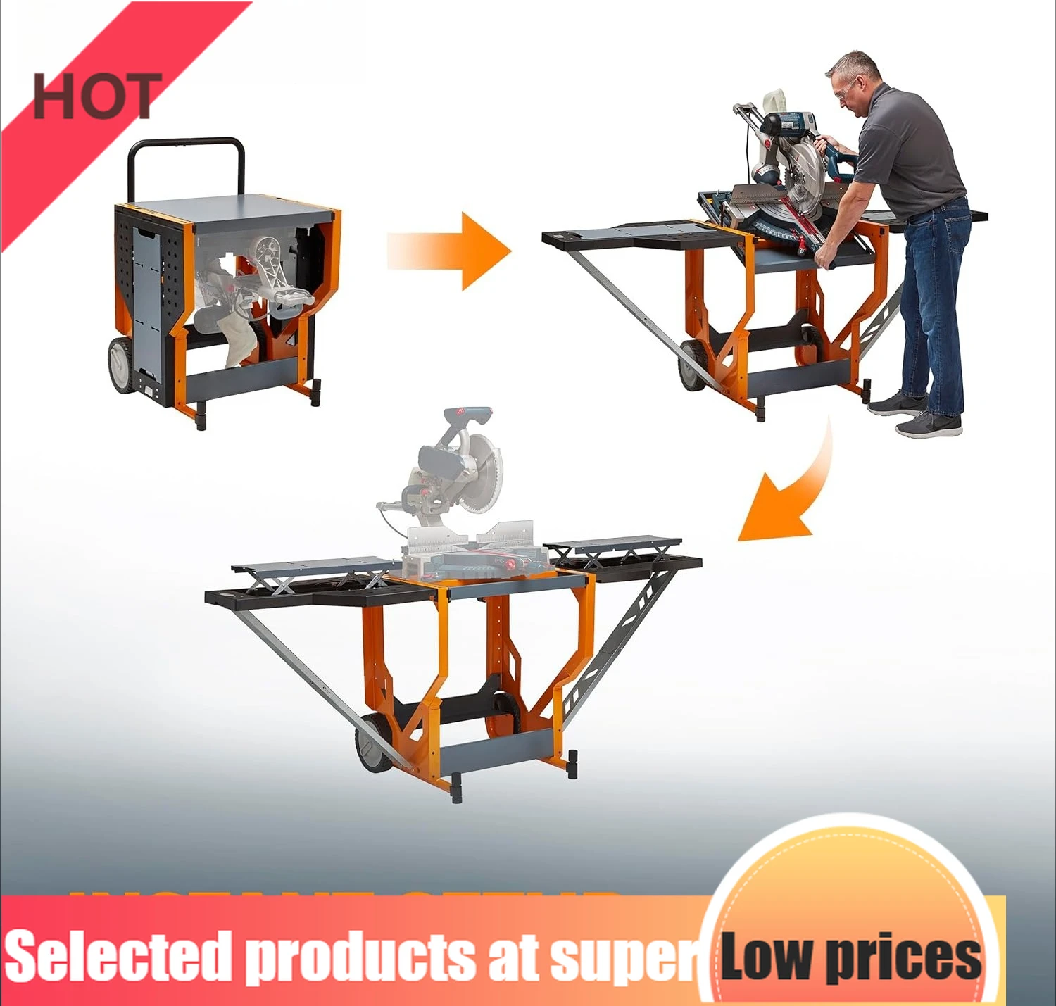 

Hardware Miter Saw Stand Work Station 400 Lbs Max Weight Portable Rolling Table Saw Stand Workbench with Folding Wing Extensions