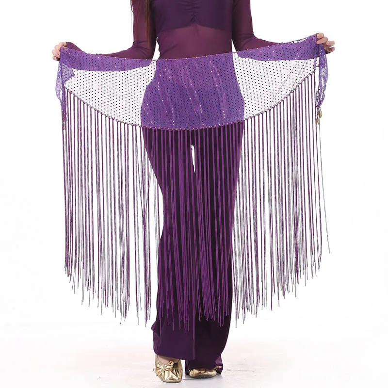 wholesale Tassel Hip Scarf Belly Dance Sexy Hip Scarf long Fringe wrap skirt Sequin Dancing Belts Costumes