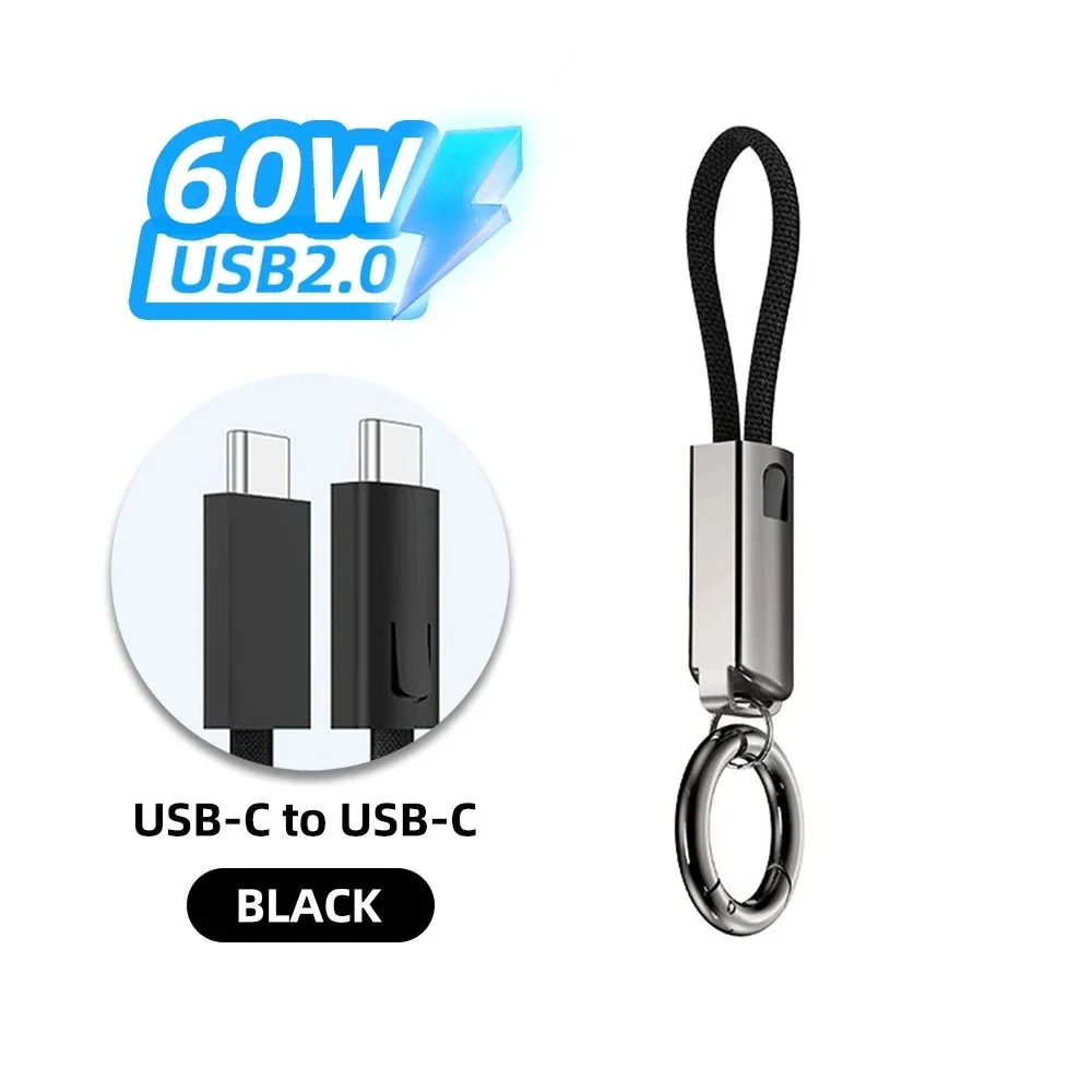 PD 65W Keychain Design Fast Charging Cable USB C to Type C 3A Short Charger Cord 10CM Short Cable For iPhone 15 Samsung Xiaomi