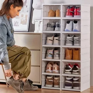 Klappschuhspeicherbox, staubdichtes, dicker Sneakerbox, stapelbarer Schrank, transparente Rack -Organisatoren, 6 Schichten 12 Hauptverkaufs Banco Shoe Room - №9