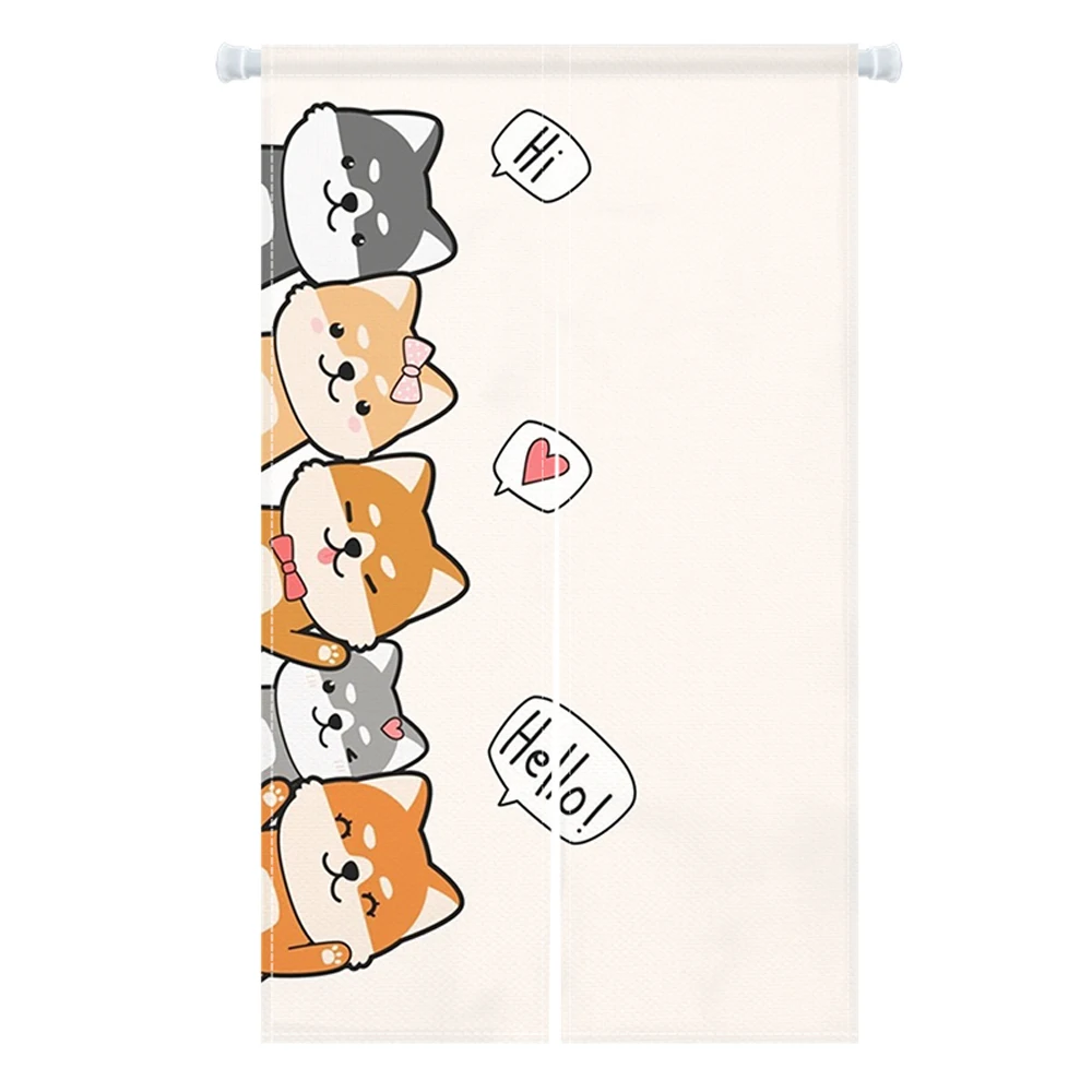 Cartoon Cat Dog Japanese Style Door Curtain White Blackout Kitchen Doorway Half Curtain Bathroom Bedroom Partition Curtain