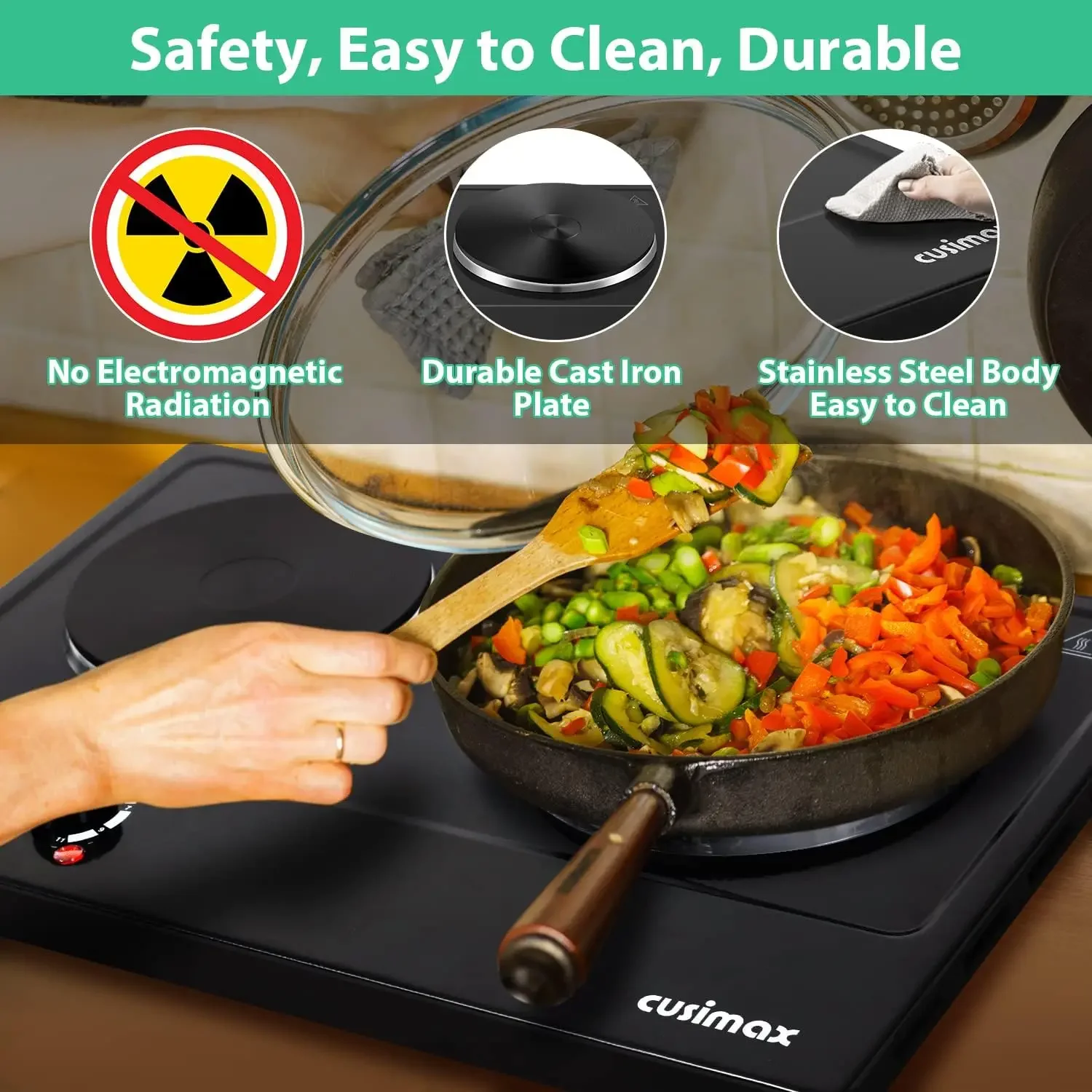 Electric Burner Double Hot Plate for Cooking Countertop Burner with Adjustable Temperature Control
