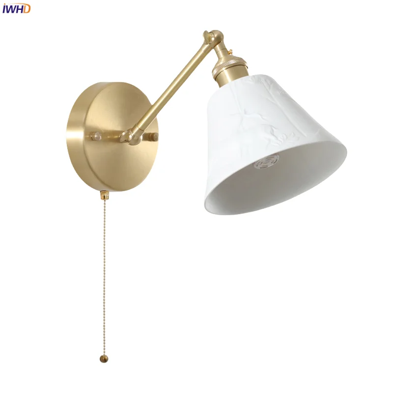 

IWHD White Ceramic LED Wall Sconce Lamp Nordic Minimalism Copper Living Room Bedroom Bathroom Mirror Stair Lights Aplique Pared