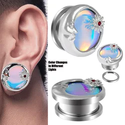 1PC Stainless Steel Blue Flash Film Ear Expanders Gauges Moon Sun Ear Plugs Tunnels Body Piercing Jewelry 8-25mm