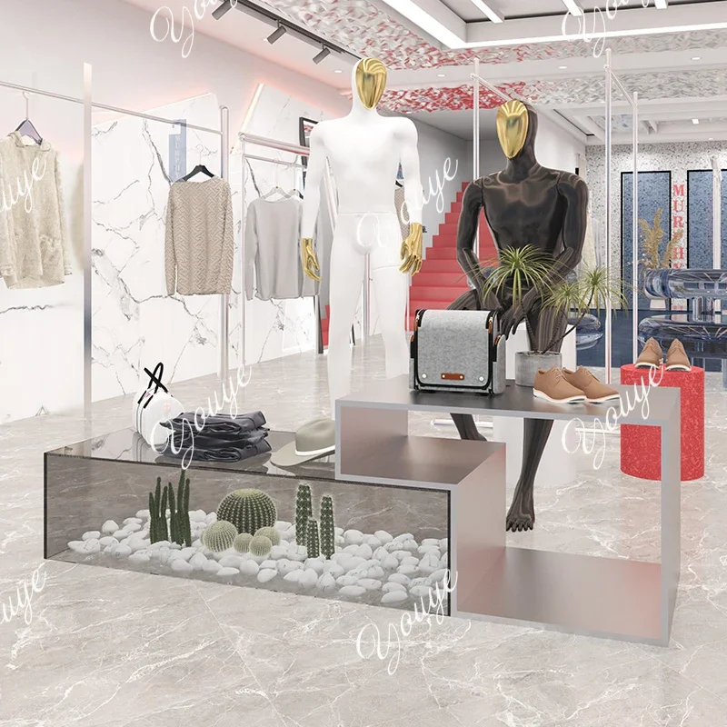 J Water Table Stainless Steel Acrylic Display Table High And Low Storage Shopping Mall Shoe And Bag Display Table