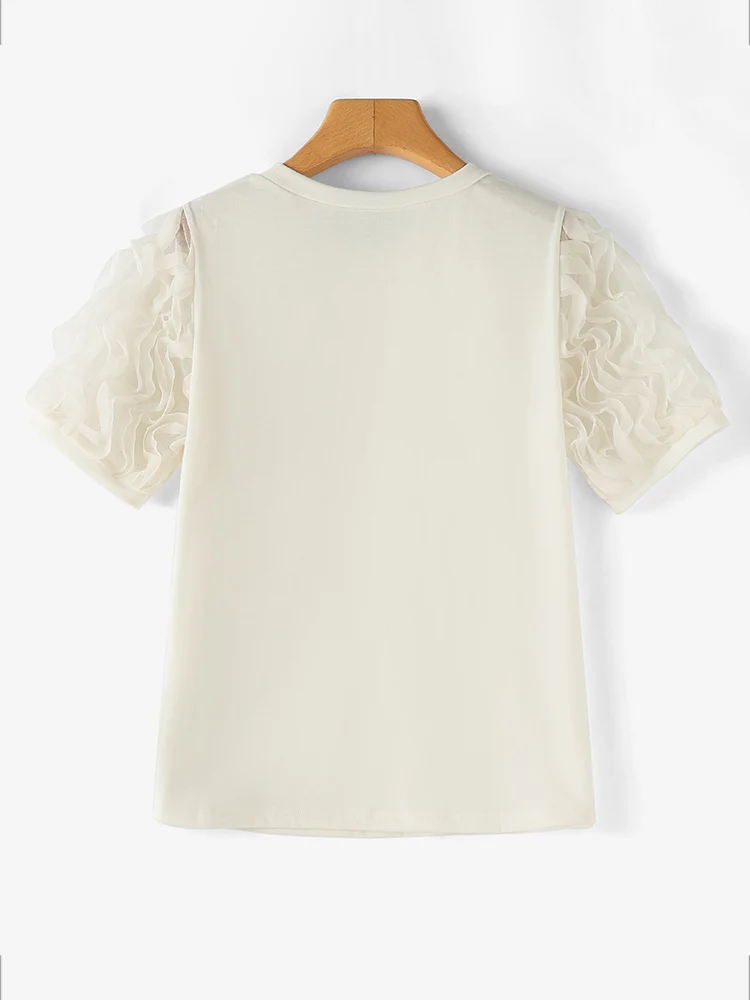 ZANZEA-Blusa de retazos con volantes lisos para mujer, camisas de manga corta con farol de verano, túnicas Vintage de cuello redondo, Tops informales sueltos 2024