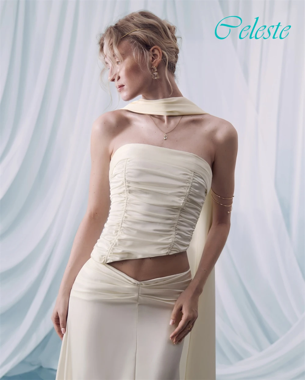 فستان سهرة مخصص بدون حمالات وأزياء رائعة من الساتان للمناسبات الخاصة وفساتين حفلات رقيقة بدون أكمام