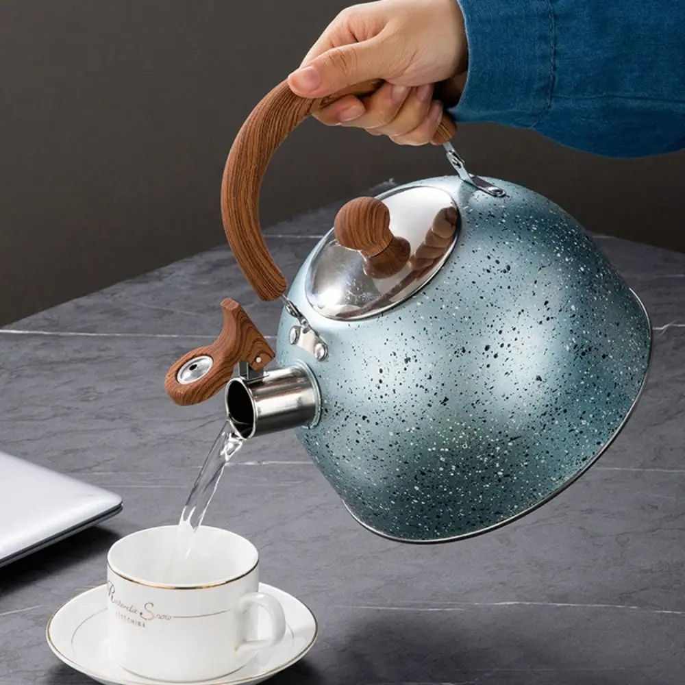 

Durable 2/3L Star Point Whistle Kettle Stainless Steel Thickened Stove Water Kettle Wood Pattern Handle Flat Bottom Teapot Home
