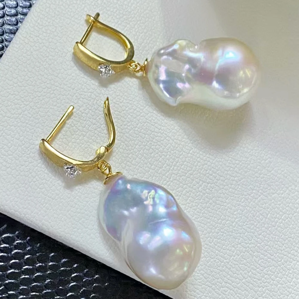 Natural Aurora Big Baroque Pearl Hoop Earrings Versatile 925 Sterling Silver Authentic Pearl Individual Fine Jewelry for Women