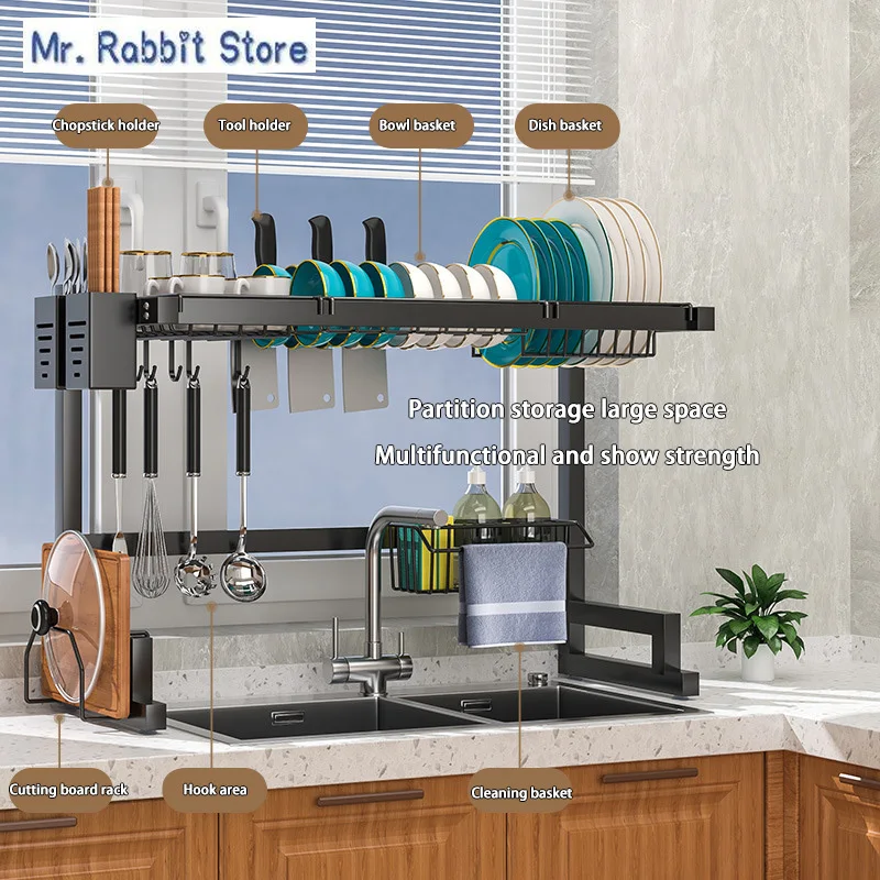 

Multi-Functional Storage Bowl Dish Knife Fork Organizing Rack Kitchen Sink Rack Stainless Steel Drain Shelf Countertop