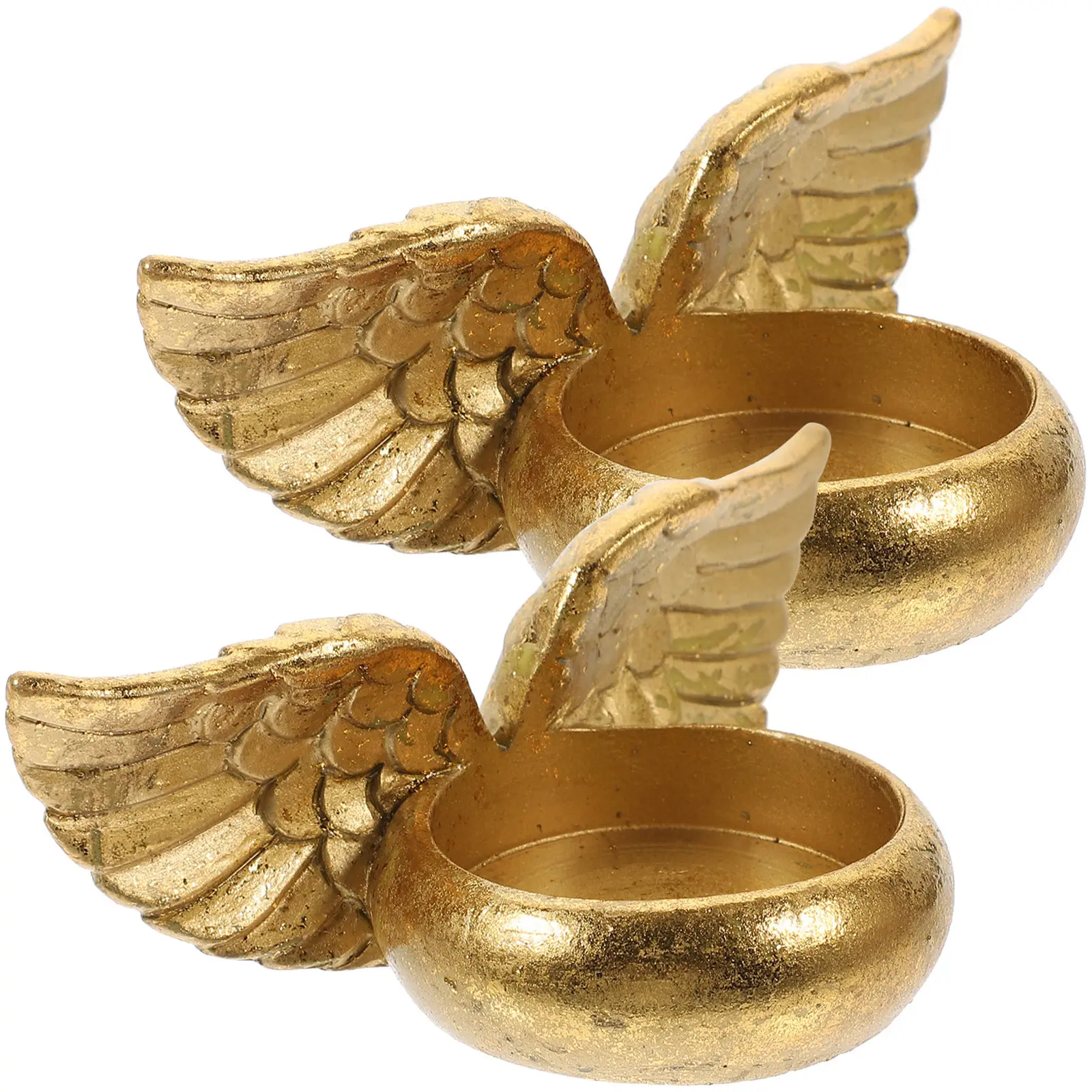 Resin Vintage Style Wing Pattern Candlestick Decorative Desktop Holder for Home Office Aromatherapy Wing Design Statue