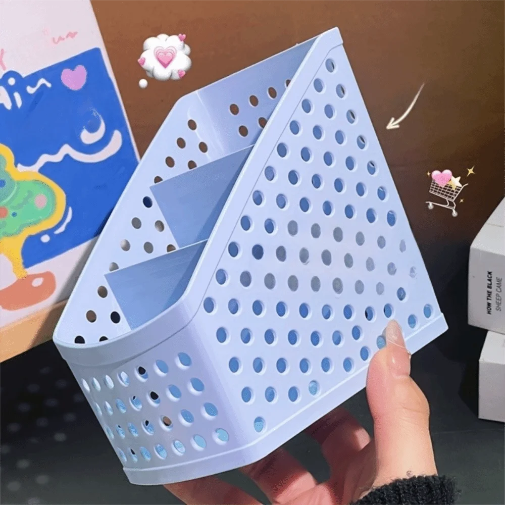 Large Capacity Stationery Storage Basket Multi Layer Portable Makeup Brush Holder Plastic Hollow Pen Holder Office Supplies
