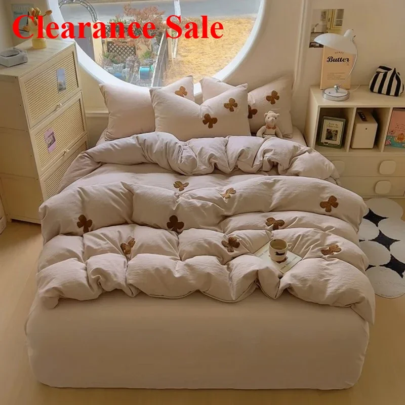 New Duvet cover set (1*Duvet Cover + 2*Pillowcase, sheet), Butterfly knot yarn embroidery Bedding Set, Soft Comfortable