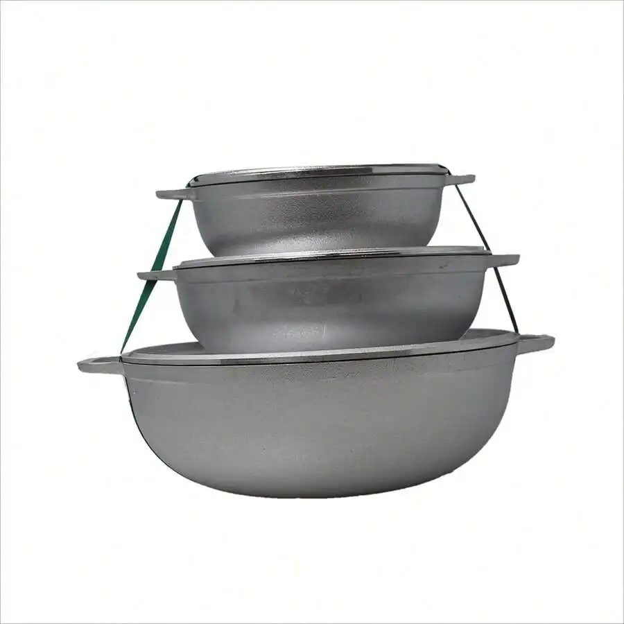3 Piece Cast Dutch Oven Pot Set With Lids, 1.5 Qt, 2.5 Qt & 5.2 Qt Round Cooking Pots With Side Handles For Soup, Rice, Stew & E