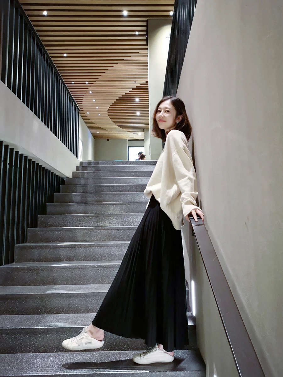 

Двусторонняя вязаная юбка А-силуэта макси длины с завышенной талией, стройнящая, для повседневной носки, женская модная юбка с высокой талией