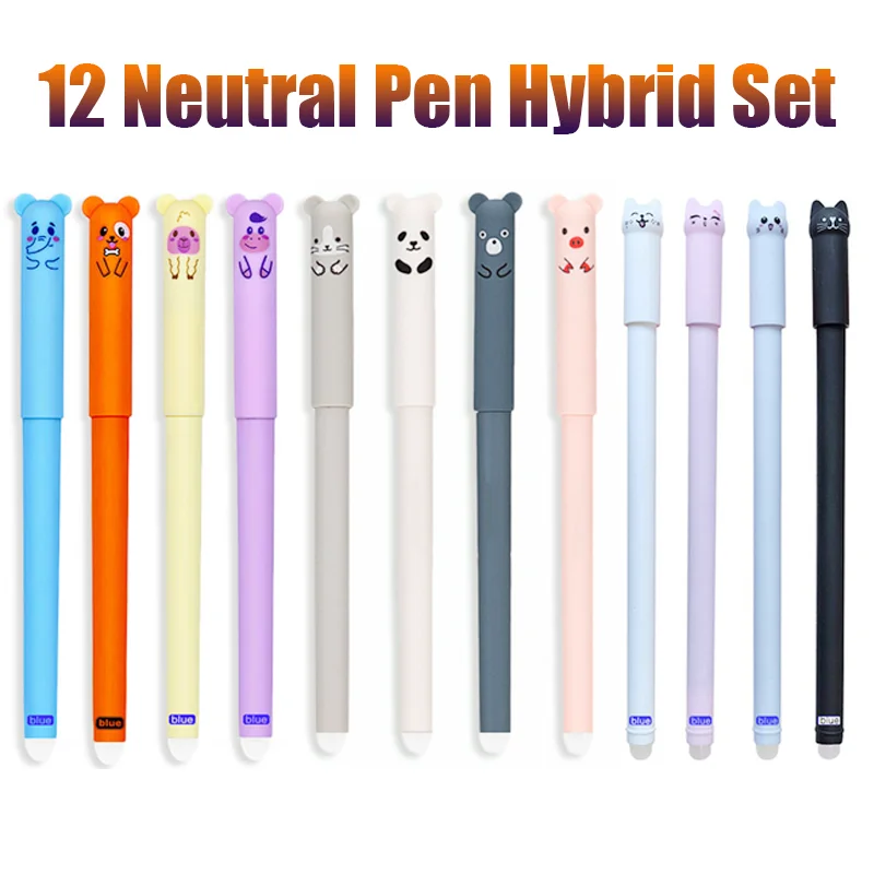 

12pcs/set Creative Animal Elephant Bear Erasable Gel Pen, 0.5mm Tip Washable Handle Magic Filler, for School Writing Stationery