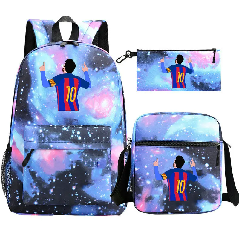 New Messi Backpacks 3pcs Football Stars Printe Lightweight Simple Laptop School Bags Junior-senior high school Students Mochilas