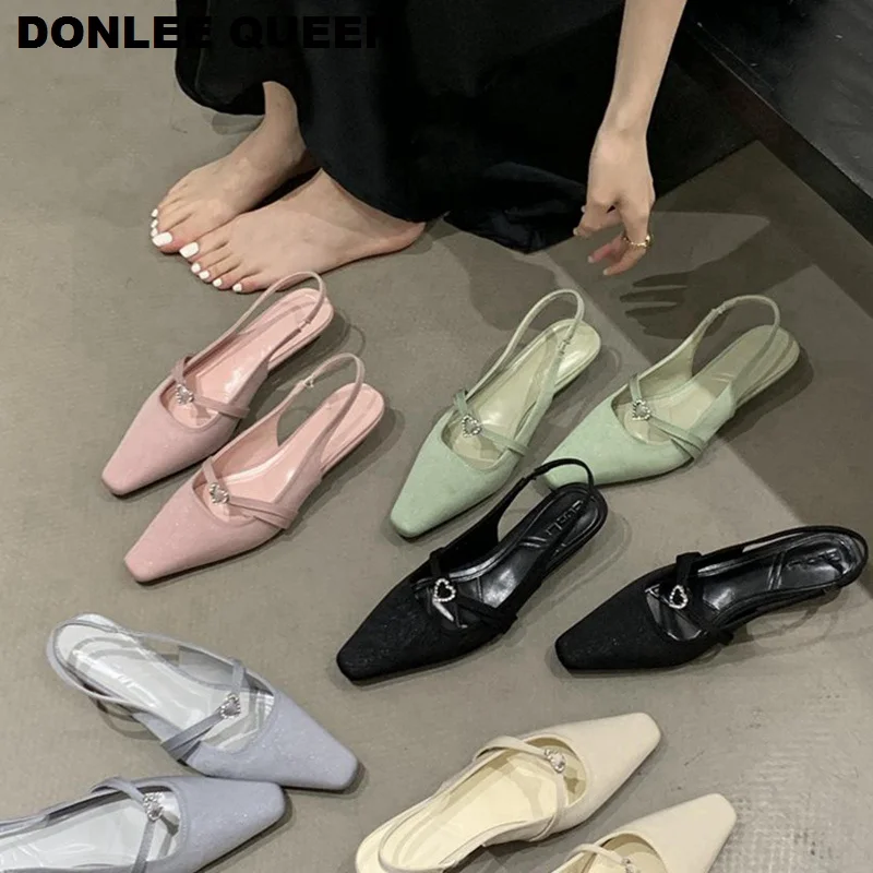 

Slingback Sandals Women Low Heels Shoes Slip On Mules Fashion Square Toe Mary Jane Shoes For Party Dress Elegant Brand Sandalias