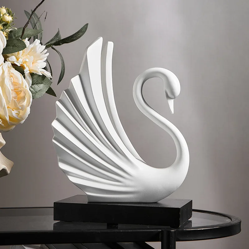 Resin Swan Couple Figurine Simple Art Ornament High‑End Home Decor for Living Room Wine Cabinet Bedroom Gift home accessories