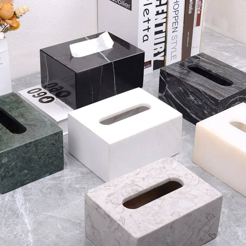 Luxury Marble Tissue Box, Nordic Creative Desktop Napkin Holder, Minimalist Paper Dispenser for Home Living Room Hotel Decor