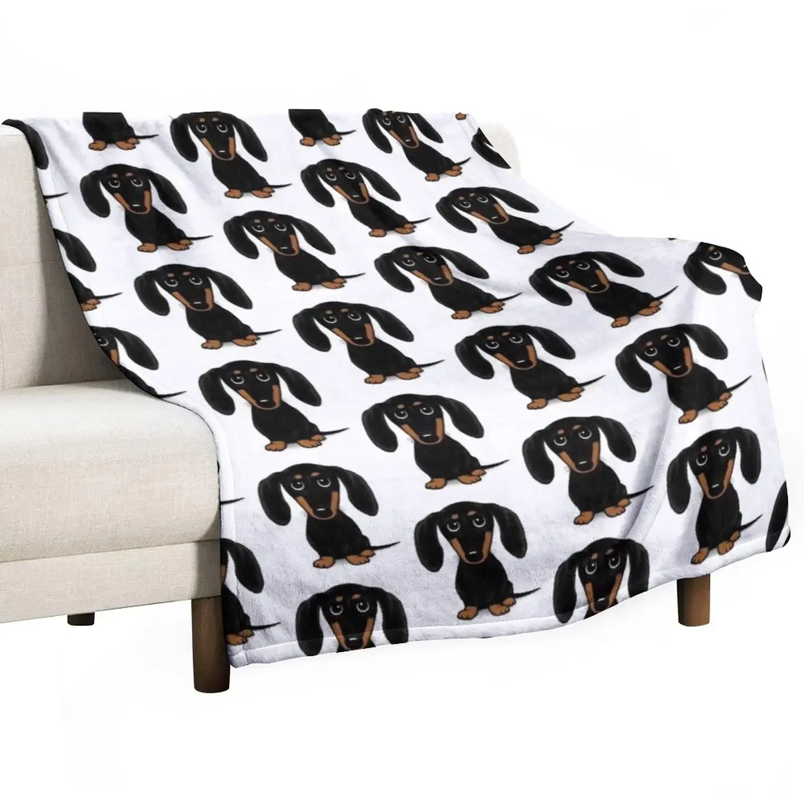 Cute Black and Tan Smooth Coated Dachshund Cartoon Dog Throw Blanket blankets and throws Shaggy manga Sofa Blankets