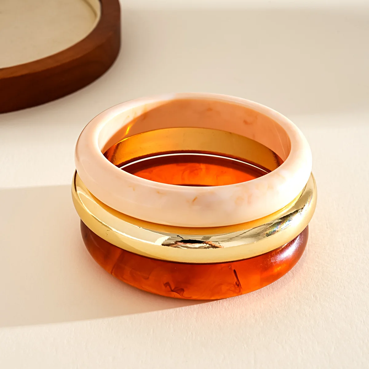 DOO MEI 3Pcs/Set Bohemian Acrylic Resin Smudging Bangles for Women Simple Fashion Round Geometric Chunky Bracelets Jewelry