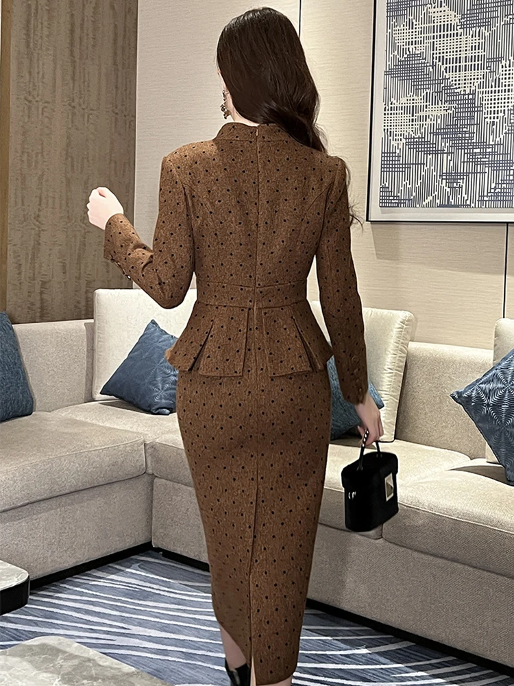 Women's Newest Clothes Vintage Professional MidiDress Ladies Fashion Elegant Double Breasted Ruffles Robe Party Banquet Vestido