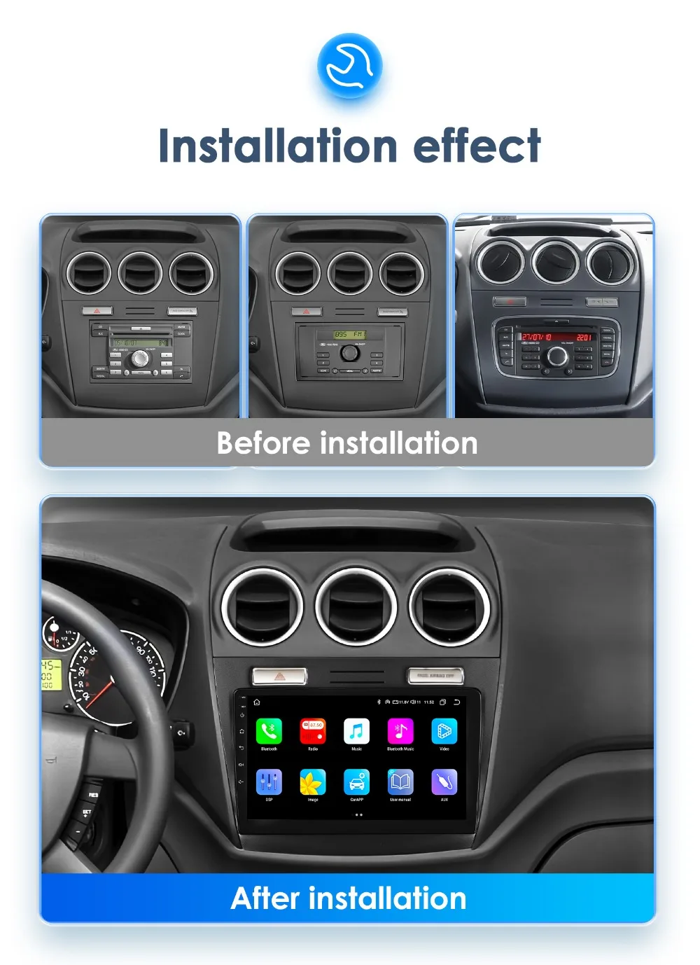 Car Radio Multimedia for Ford Transit Tourneo Connect 2005-2010 Wireless CarPlay Android Auto Stereo Player GPS 8581 Headunit