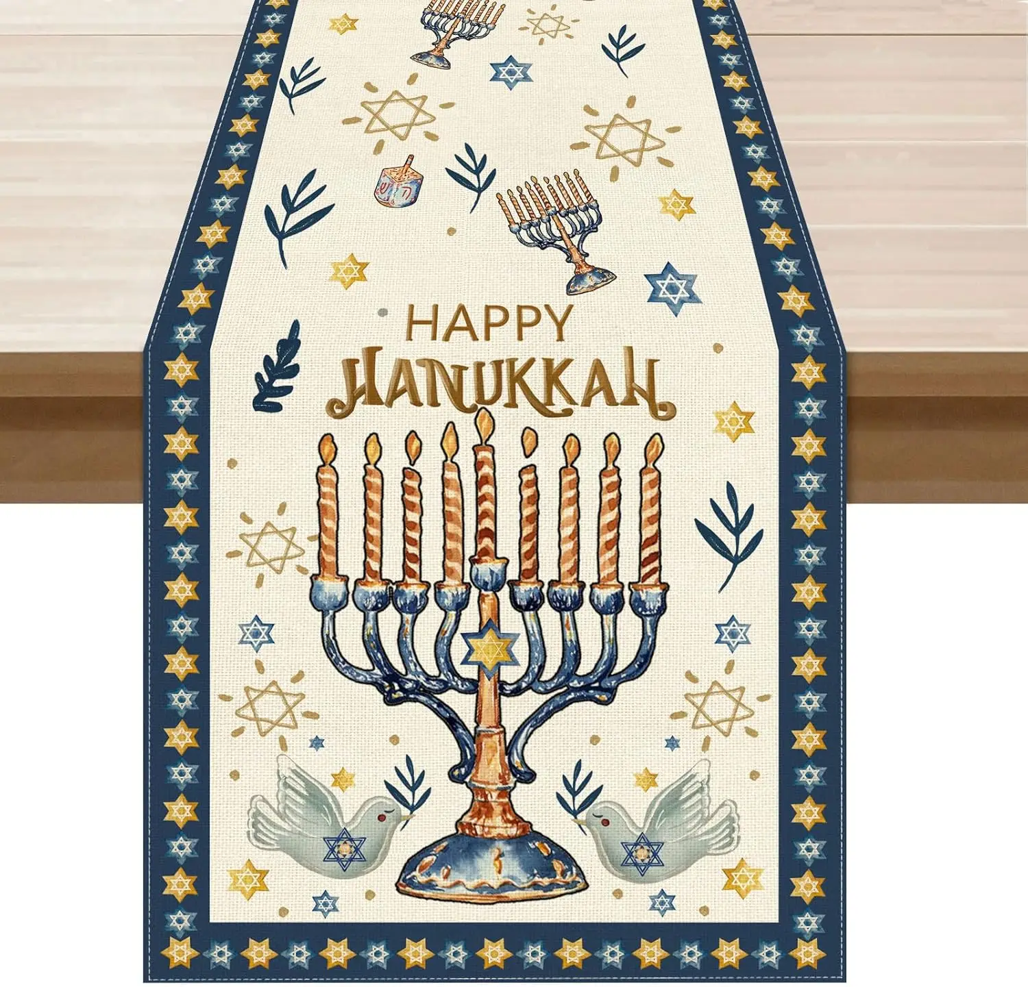 Happy Hanukkah Chanukah Menorah Hexagram Table Runner Jewish Holiday Decor Reusable Kitchen Dining Table Runner Party Decor