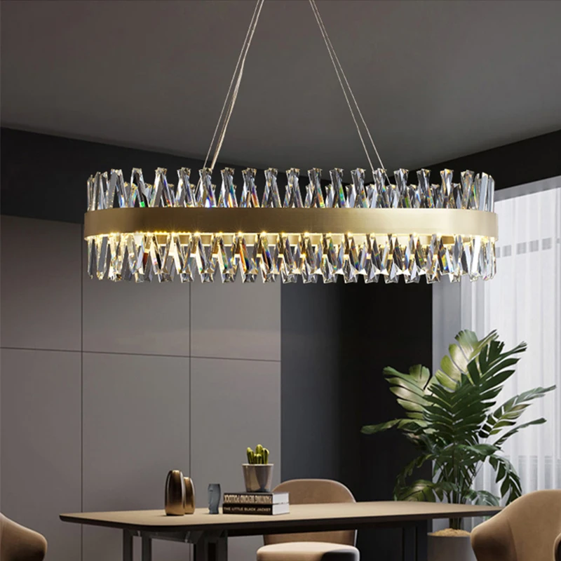 New Arrivals Luxury Crystal Led Chandelier Round Oval Hanging Pendant Lighting For Living Room Dining Room Hotel Gold Decor Lamp