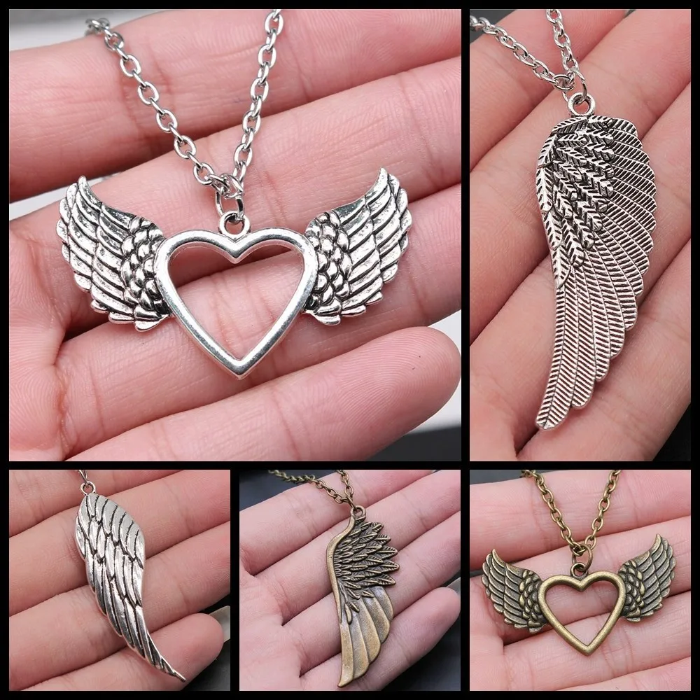 Creative Party Jewelry Accessories Gift Angel Wing Pendant Necklace For Women Men Long Chain Trendy Jewelry Accessories